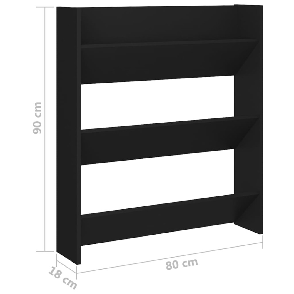 Produktbild för Väggmonterat skoställ svart 80x18x90 cm konstruerat trä