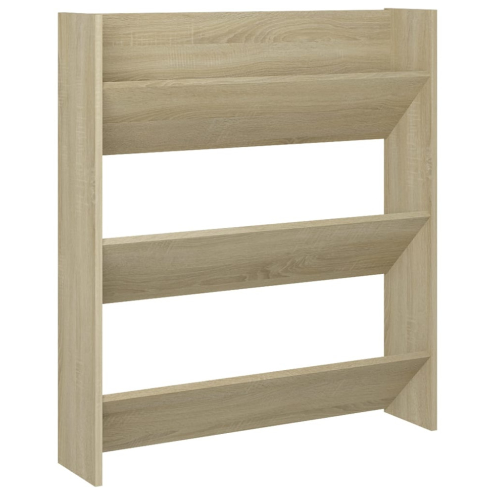 Produktbild för Väggmonterat skoställ sonoma-ek 80x18x90 cm konstruerat trä