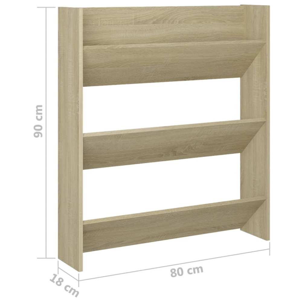 Produktbild för Väggmonterat skoställ sonoma-ek 80x18x90 cm konstruerat trä