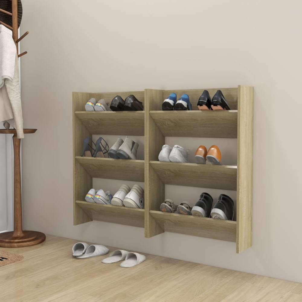 Produktbild för Väggmonterat skoställ 2 st sonoma-ek 60x18x90cm konstruerat trä
