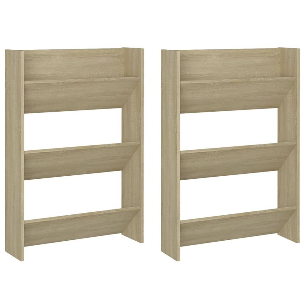 Produktbild för Väggmonterat skoställ 2 st sonoma-ek 60x18x90cm konstruerat trä