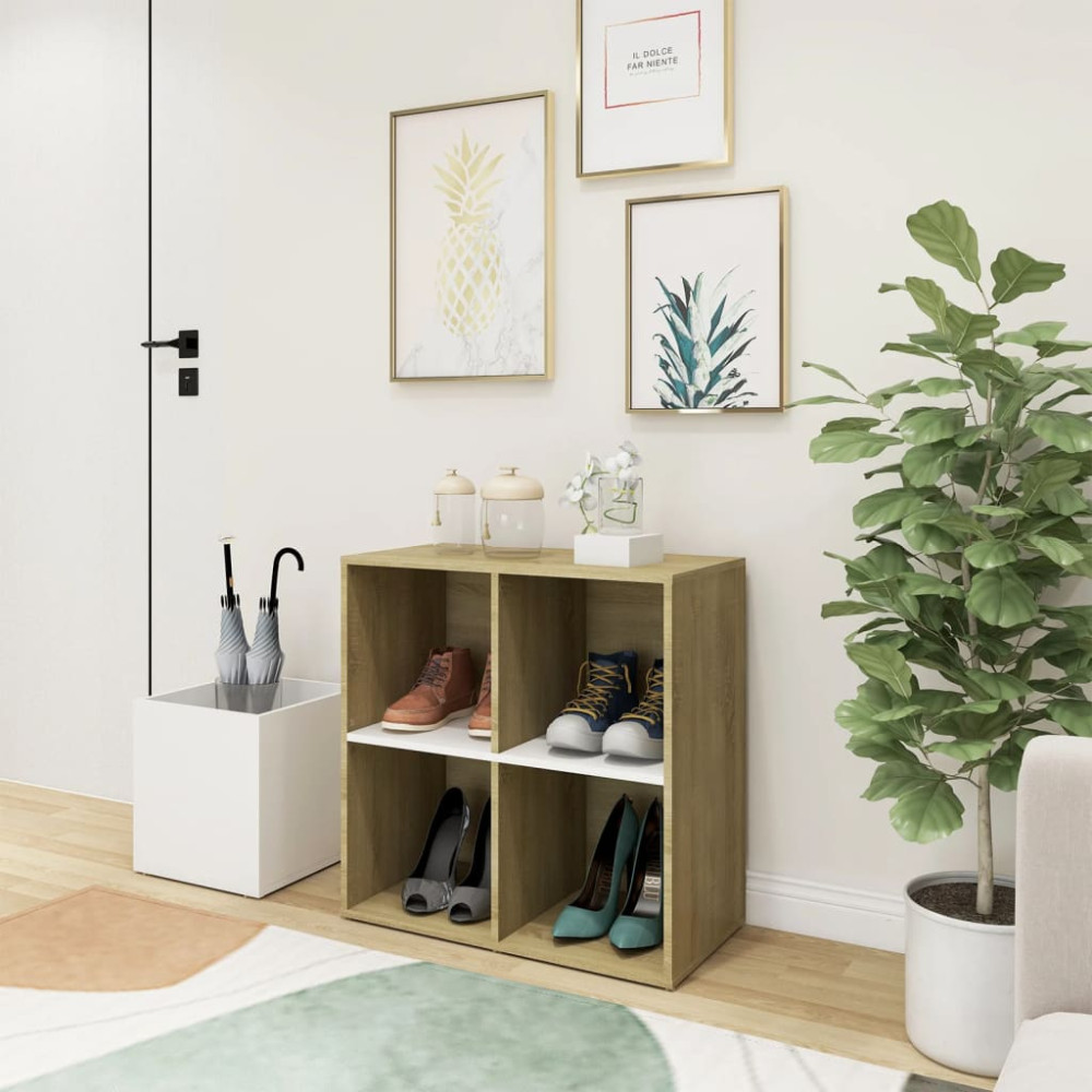 Produktbild för Skohylla vit och sonoma-ek 105x35,5x70 cm konstruerat trä