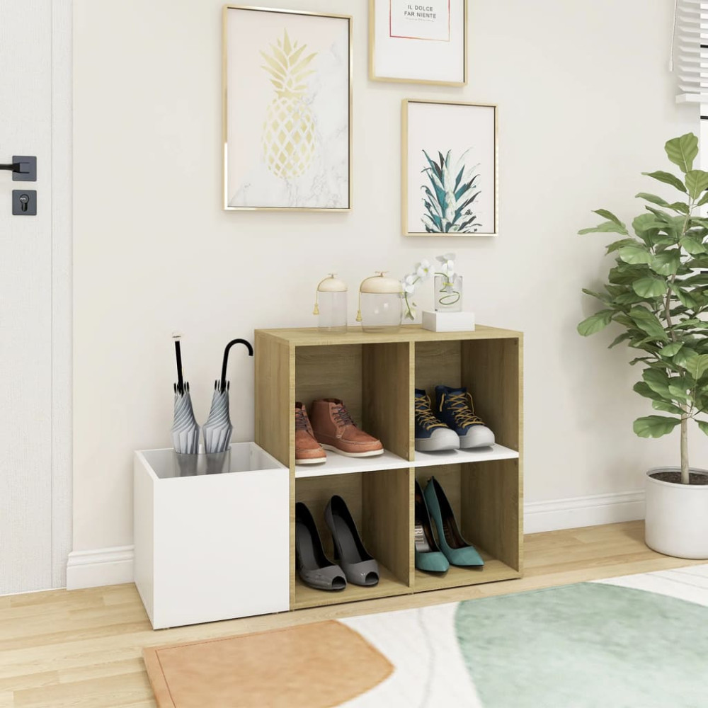 Produktbild för Skohylla vit och sonoma-ek 105x35,5x70 cm konstruerat trä