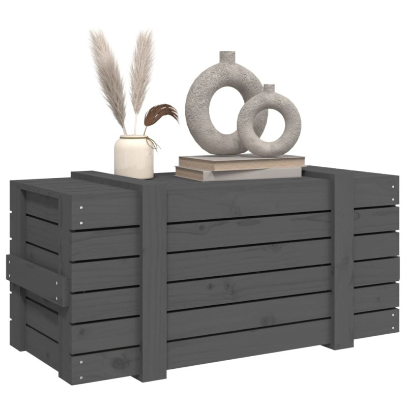 Produktbild för Förvaringslåda grå 91x40,5x42 cm massiv furu