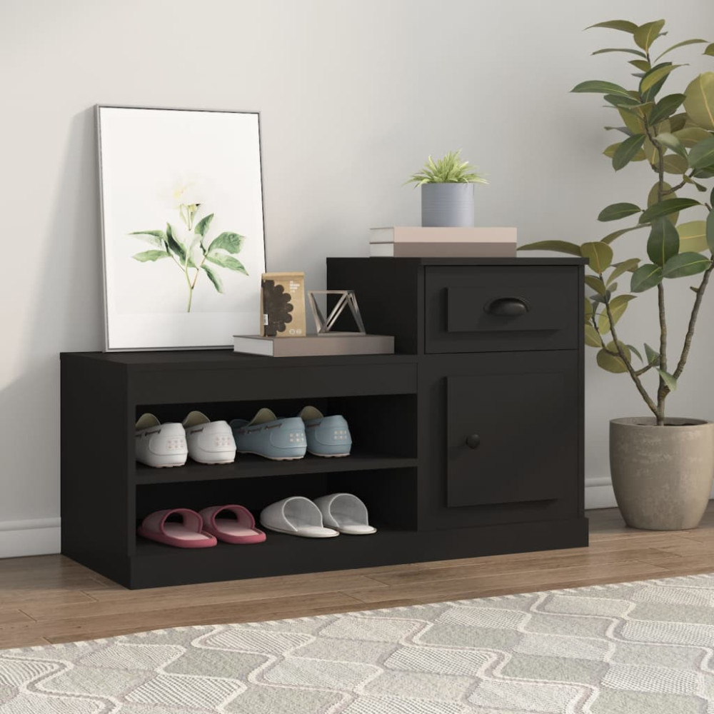 Produktbild för Skoskåp svart 100x42x60 cm konstruerat trä