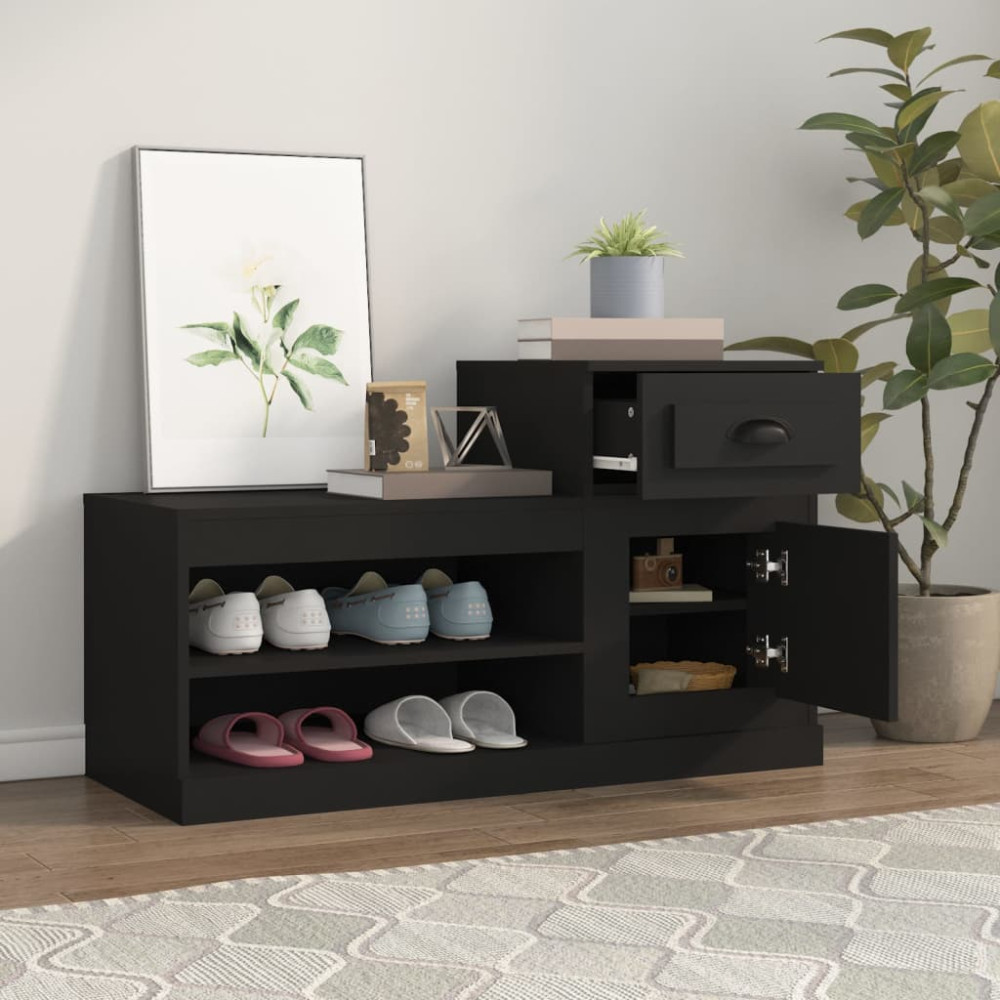 Produktbild för Skoskåp svart 100x42x60 cm konstruerat trä