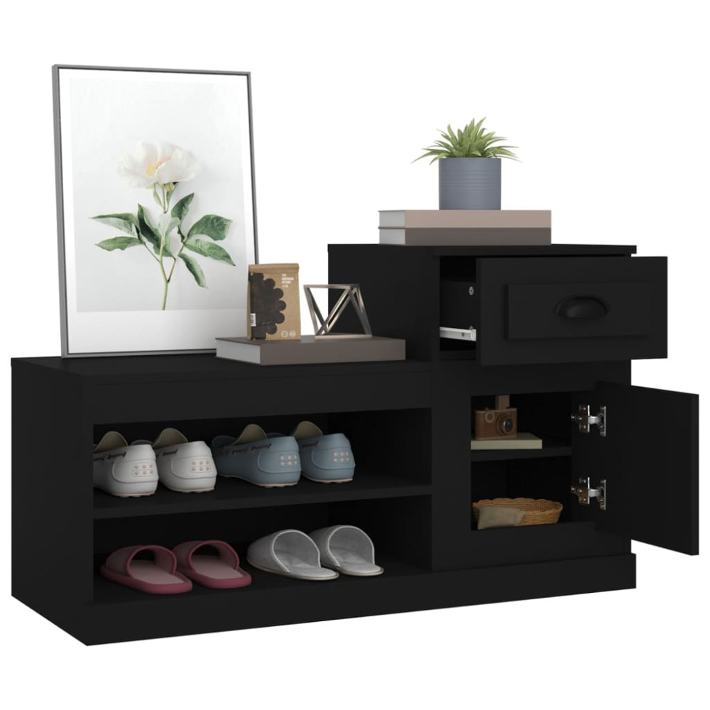 Produktbild för Skoskåp svart 100x42x60 cm konstruerat trä