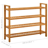Produktbild för Skohylla med 4 hyllor 100x27x80 cm massiv ek