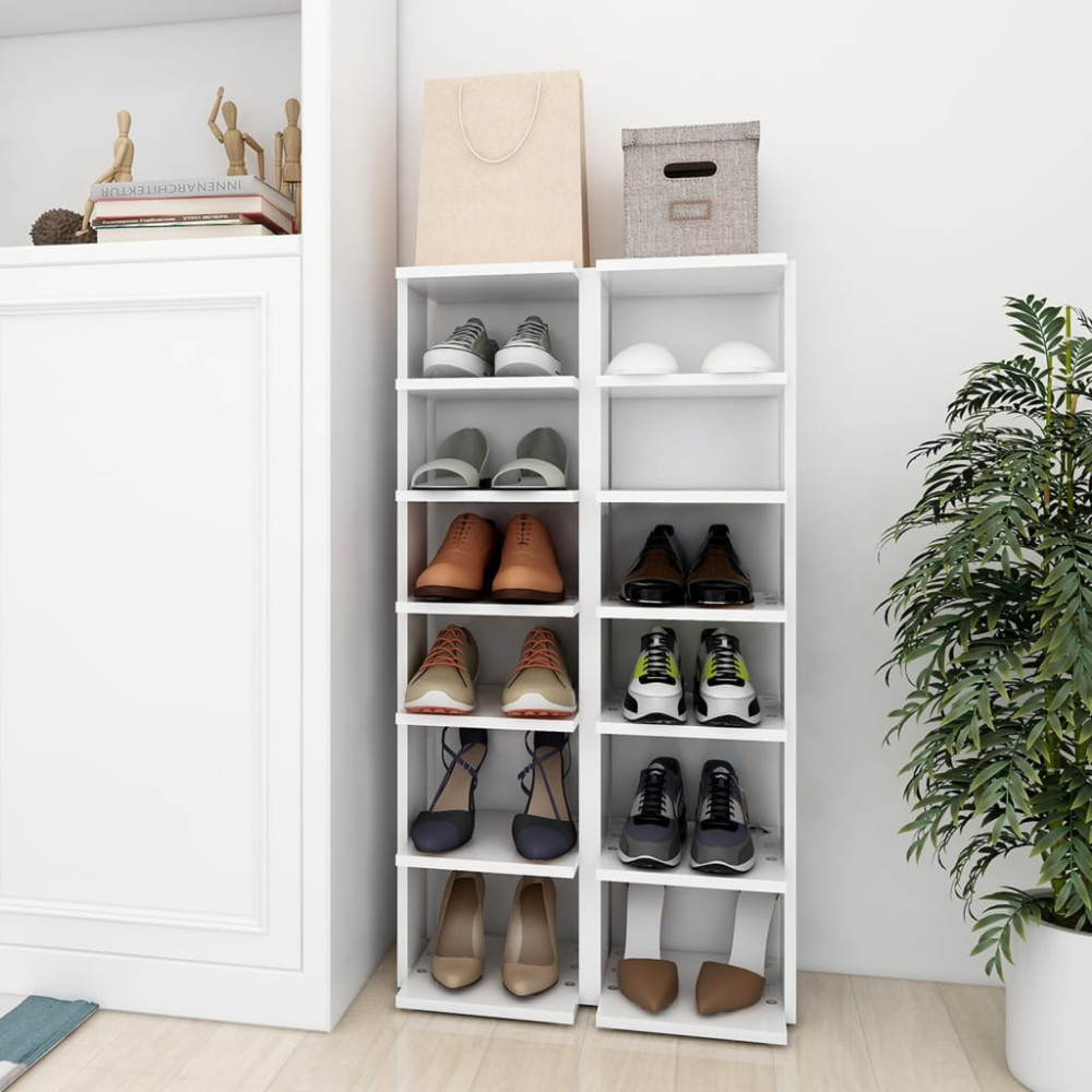 Produktbild för Skohyllor 2 st vit 27,5x27x102 cm konstruerat trä