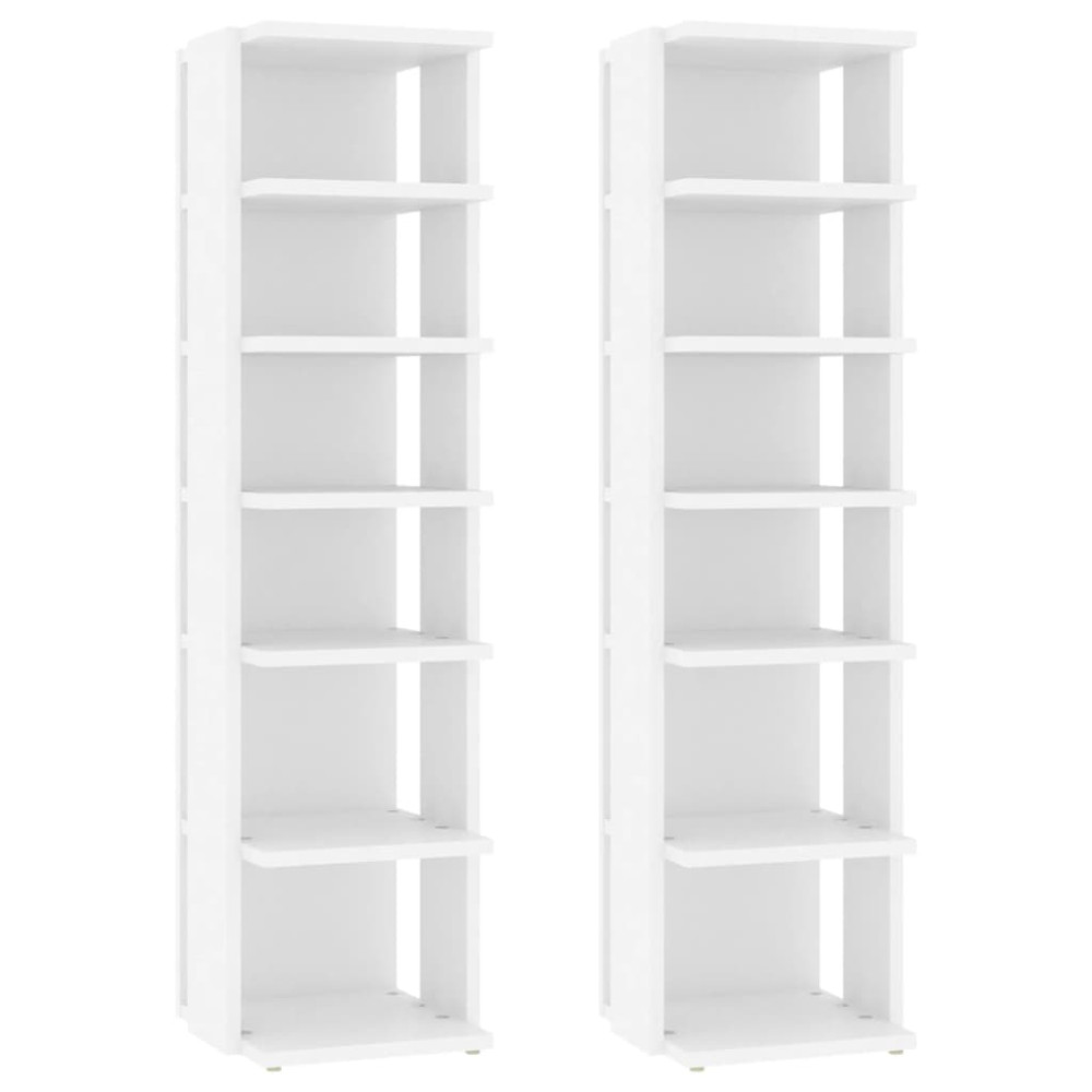 Produktbild för Skohyllor 2 st vit 27,5x27x102 cm konstruerat trä