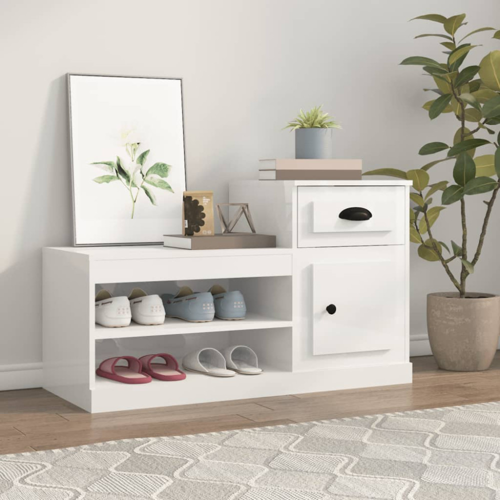 Produktbild för Skoskåp vit högglans 100x42x60 cm konstruerat trä