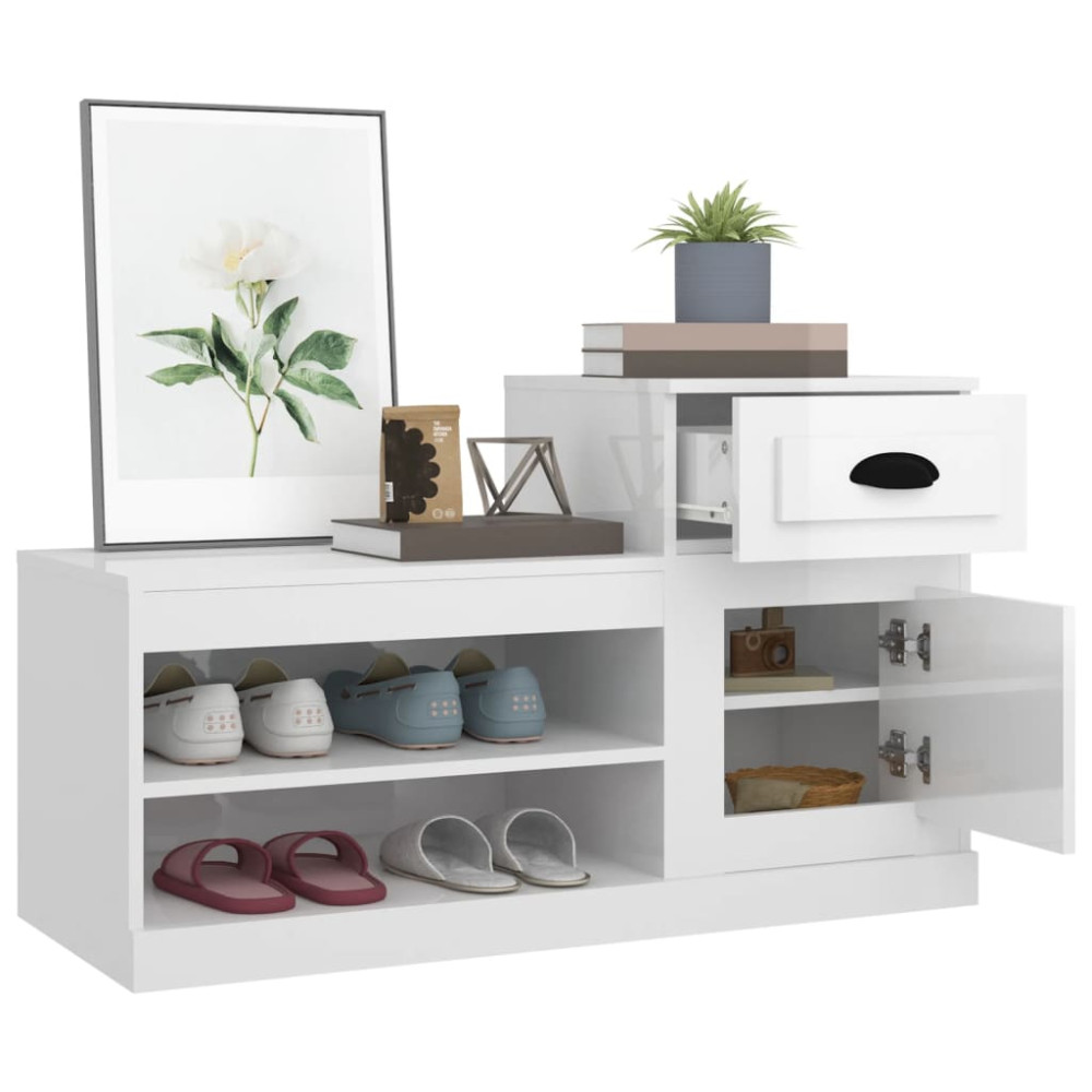 Produktbild för Skoskåp vit högglans 100x42x60 cm konstruerat trä