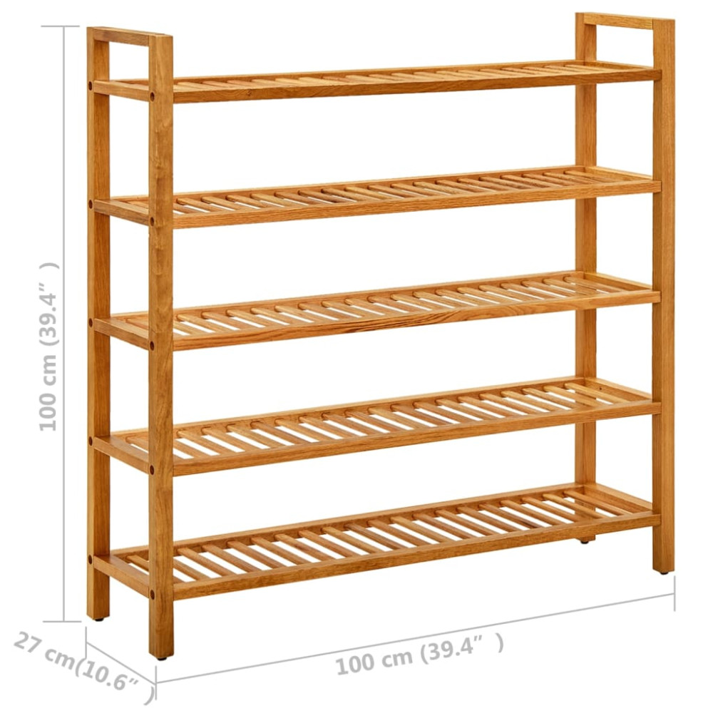 Produktbild för Skohylla med 5 hyllor 100x27x100 cm massiv ek