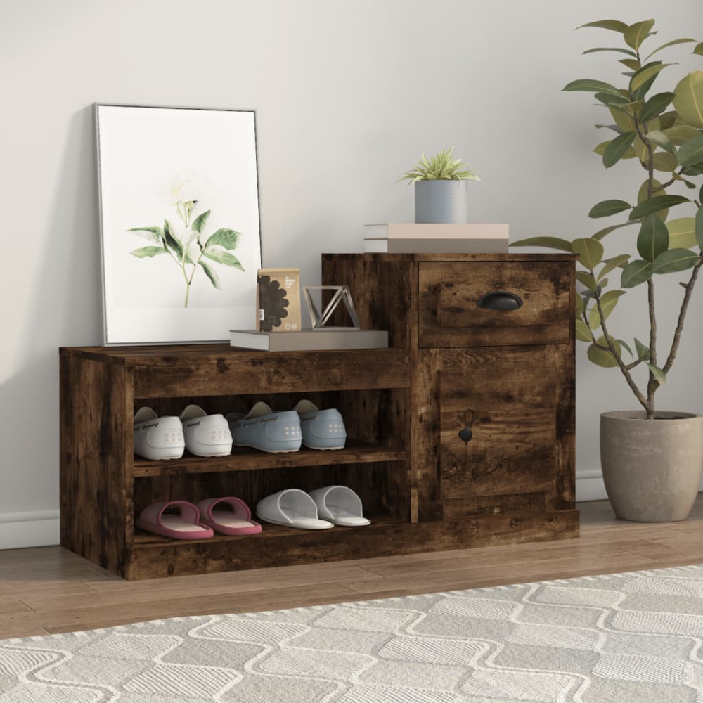 Produktbild för Skoställ rökfärgad ek 100x42x60 cm konstruerat trä