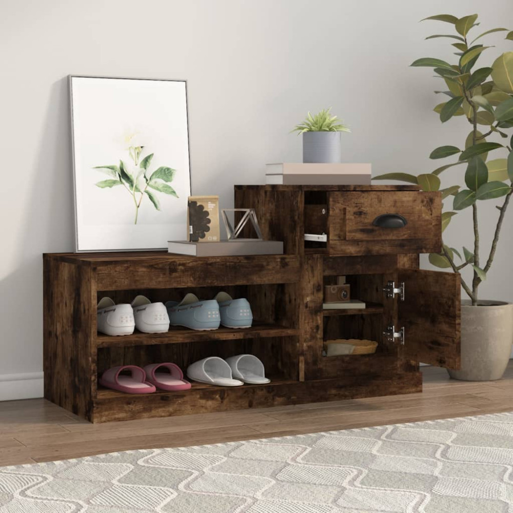 Produktbild för Skoställ rökfärgad ek 100x42x60 cm konstruerat trä