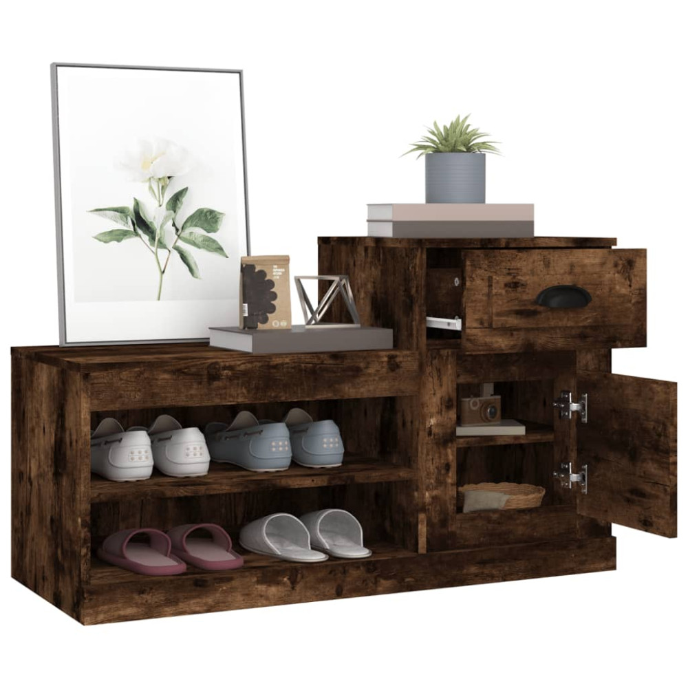 Produktbild för Skoställ rökfärgad ek 100x42x60 cm konstruerat trä