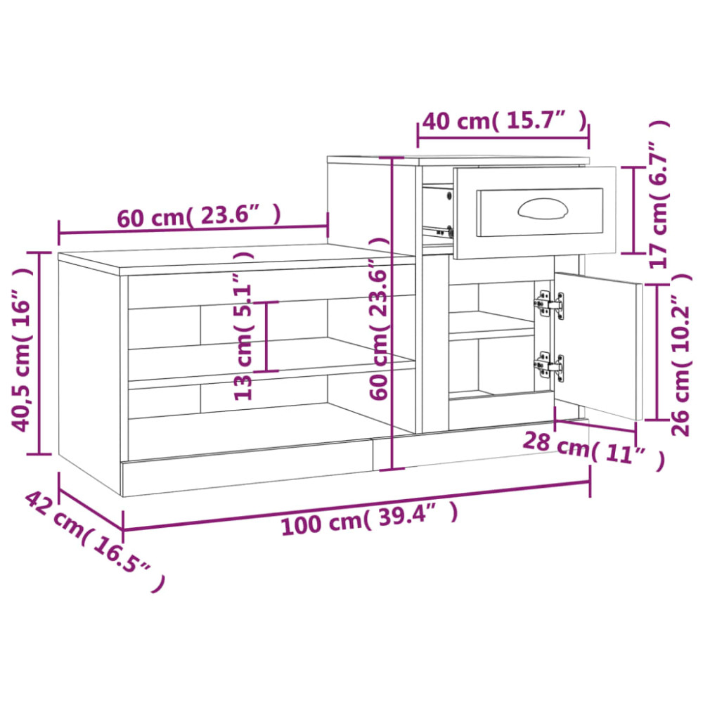 Produktbild för Skohylla sonoma-ek 100x42x60 cm konstruerat trä