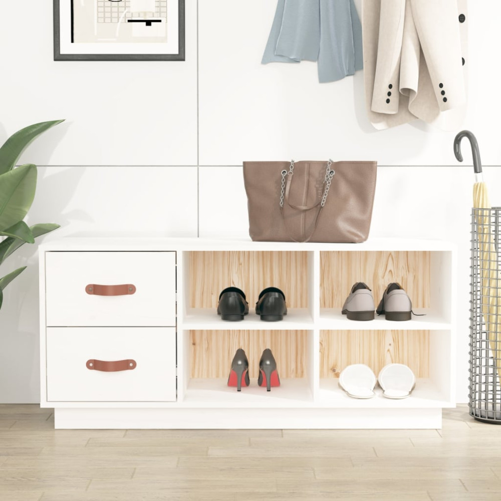 Produktbild för Skobänk vit 100x34x45 cm massiv furu