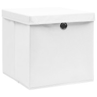 Produktbild för Förvaringslådor med lock 10 st vit 32x32x32 cm tyg