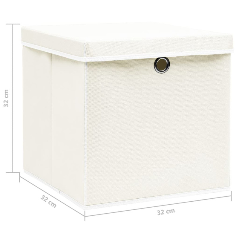 Produktbild för Förvaringslådor med lock 4 st vit 32x32x32 cm tyg