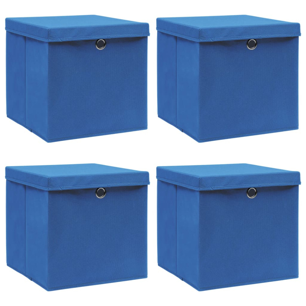 Produktbild för Förvaringslådor med lock 4 st blå 32x32x32 cm tyg
