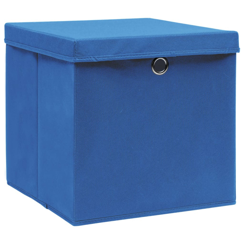 Produktbild för Förvaringslådor med lock 4 st blå 32x32x32 cm tyg