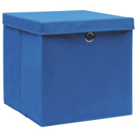 Produktbild för Förvaringslådor med lock 4 st blå 32x32x32 cm tyg