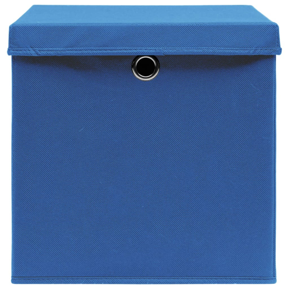 Produktbild för Förvaringslådor med lock 4 st blå 32x32x32 cm tyg