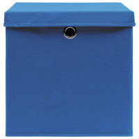 Produktbild för Förvaringslådor med lock 4 st blå 32x32x32 cm tyg