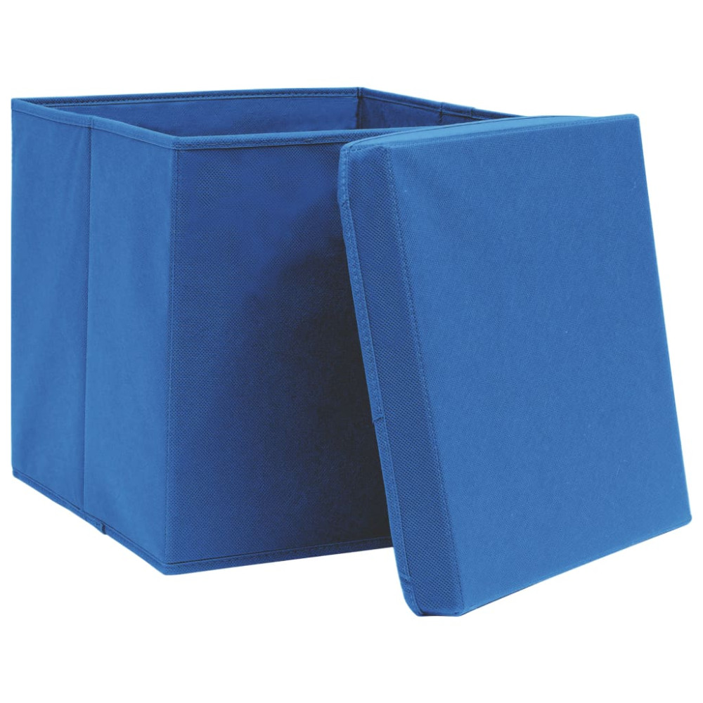 Produktbild för Förvaringslådor med lock 4 st blå 32x32x32 cm tyg