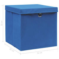 Produktbild för Förvaringslådor med lock 4 st blå 32x32x32 cm tyg
