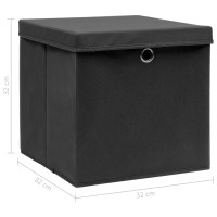 Produktbild för Förvaringslådor med lock 4 st svart 32x32x32 cm tyg