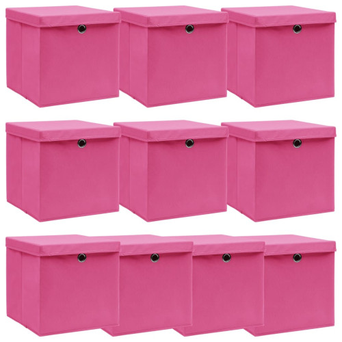 vidaXL Förvaringslådor med lock 10 st rosa 32x32x32 cm tyg