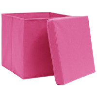 Produktbild för Förvaringslådor med lock 10 st rosa 32x32x32 cm tyg