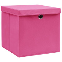 Produktbild för Förvaringslådor med lock 4 st rosa 32x32x32 cm tyg