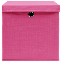 Produktbild för Förvaringslådor med lock 4 st rosa 32x32x32 cm tyg