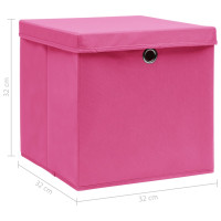 Produktbild för Förvaringslådor med lock 4 st rosa 32x32x32 cm tyg