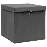 Produktbild för Förvaringslådor med lock 10 st grå 32x32x32 cm tyg