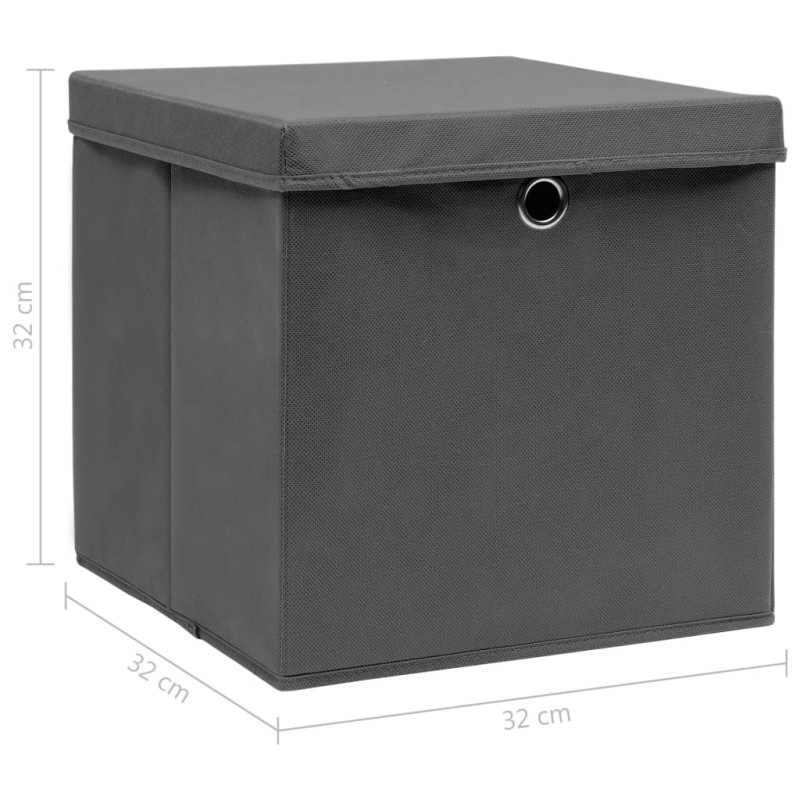 Produktbild för Förvaringslådor med lock 4 st grå 32x32x32 cm tyg