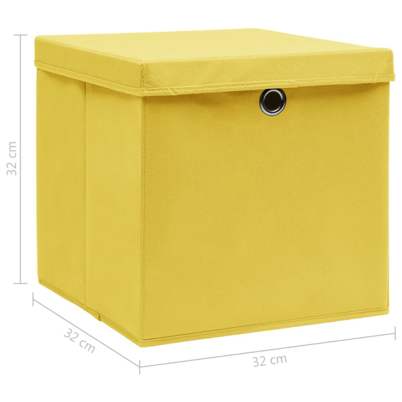 Produktbild för Förvaringslådor med lock 10 st gul 32x32x32 cm tyg