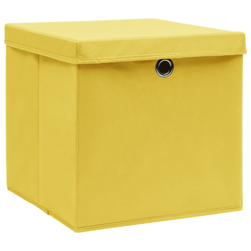 Produktbild för Förvaringslådor med lock 4 st gul 32x32x32 cm tyg
