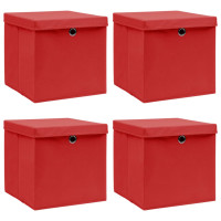 Miniatyr av produktbild för Förvaringslådor med lock 4 st röd 32x32x32 cm tyg