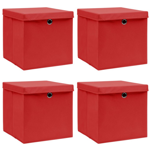 vidaXL Förvaringslådor med lock 4 st röd 32x32x32 cm tyg