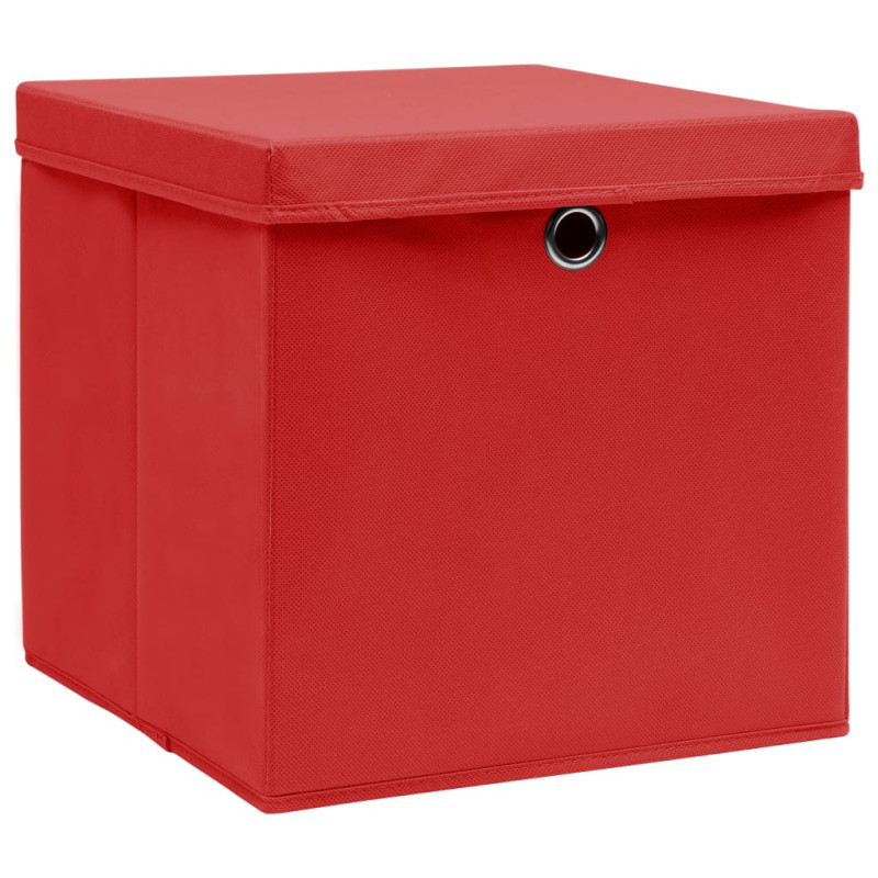 Produktbild för Förvaringslådor med lock 4 st röd 32x32x32 cm tyg