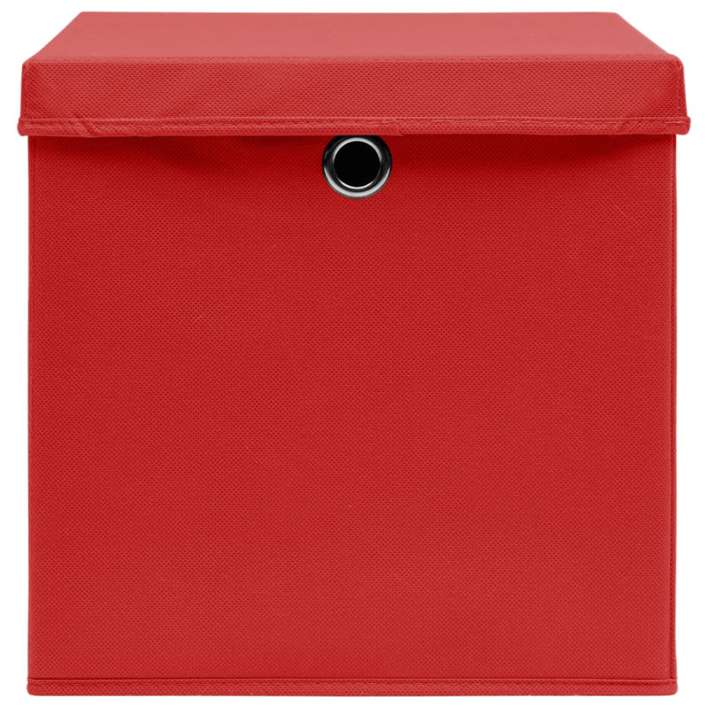 Produktbild för Förvaringslådor med lock 4 st röd 32x32x32 cm tyg