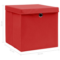 Miniatyr av produktbild för Förvaringslådor med lock 4 st röd 32x32x32 cm tyg