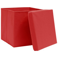 Produktbild för Förvaringslådor med lock 10 st röd 32x32x32 cm tyg