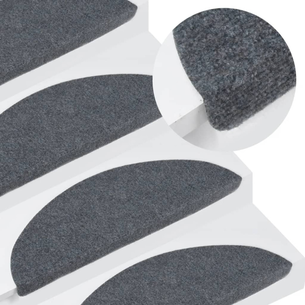 Produktbild för Trappstegsmattor självhäftande 15 st 65x22,5x3,5 cm grå