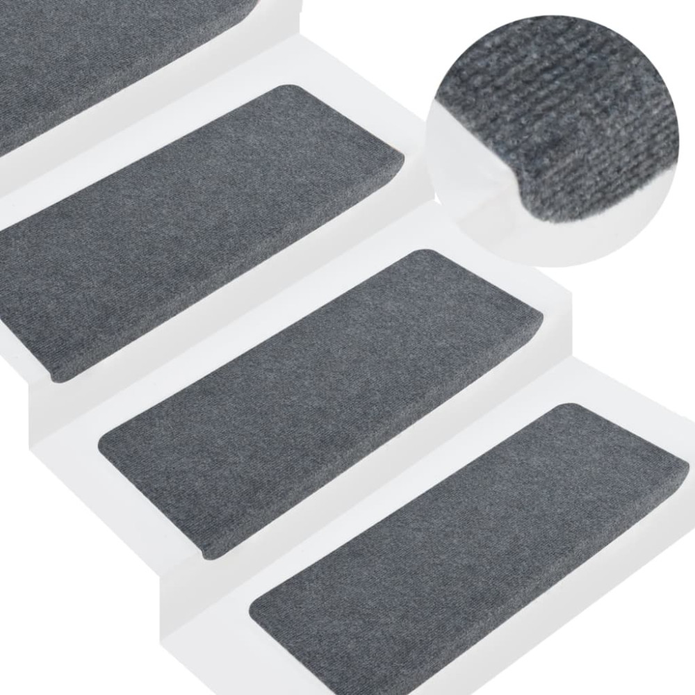 Produktbild för Trappstegsmattor självhäftande 15 st 65x24,5x3,5 cm grå