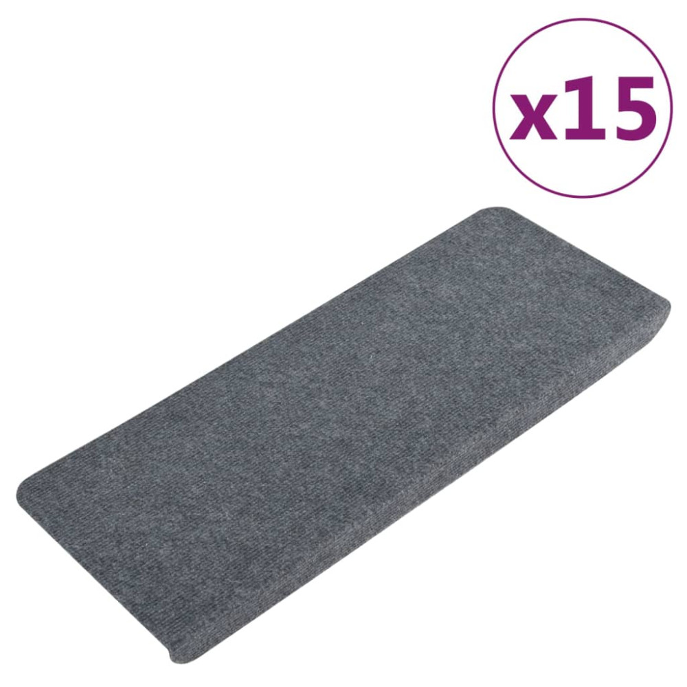 Produktbild för Trappstegsmattor självhäftande 15 st 65x24,5x3,5 cm grå